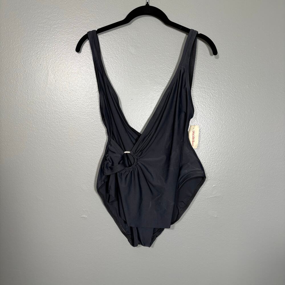 Anne Cole Collection NWT Vintage 1980's Black Faux Wrap Swimsuit - Women's Small